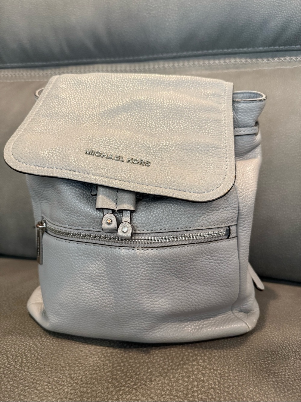 Michael Kors Light Gray Pebbled Leather Backpack